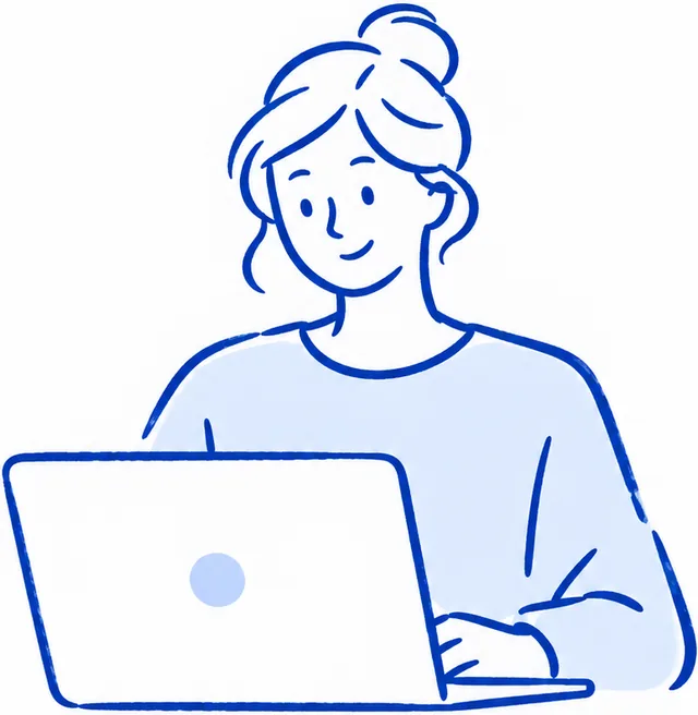 Illustration au trait : une personne devant un ordinateur portable